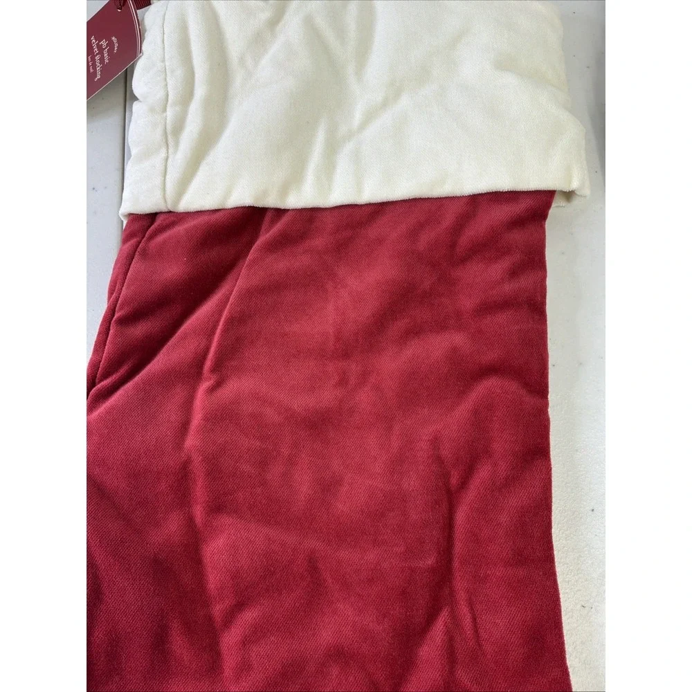 New Lot of 2 Pottery Barn Basic Velvet Christmas Stocking Red w/ White Cuff